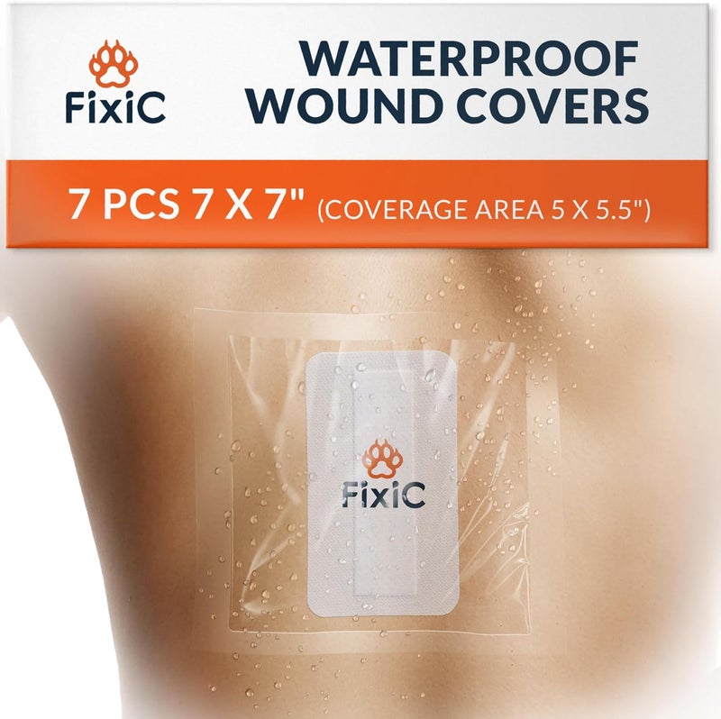 Fixic Transparent Film Dressing Waterproof - 7 PCS Set, 7 x 7 in - Transparent Dressing Waterproof to Cover Wounds - Wound Cover for Showering - Premium Medical Tape for Shower! - Image 1
